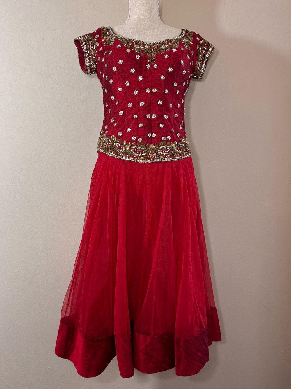 Red Embellished Women’s  Indian top tassel tie back Anarkali Embroidered beaded